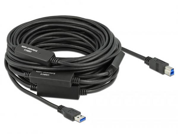 Delock USB kabel USB 3.2 Gen1 USB-A zástrčka, USB-B zástrčka 20.00 m černá Aktivní se zesílením signálu 85382