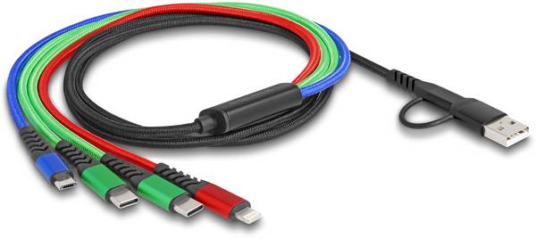 Delock Nabíjecí kabel USB USB 2.0 USB-A zástrčka, USB-C ® zástrčka, USB-C ® zástrčka, USB Micro-B zástrčka, Apple Lightning konektor 1.20 m černá, modrá, zelená, červená 87035