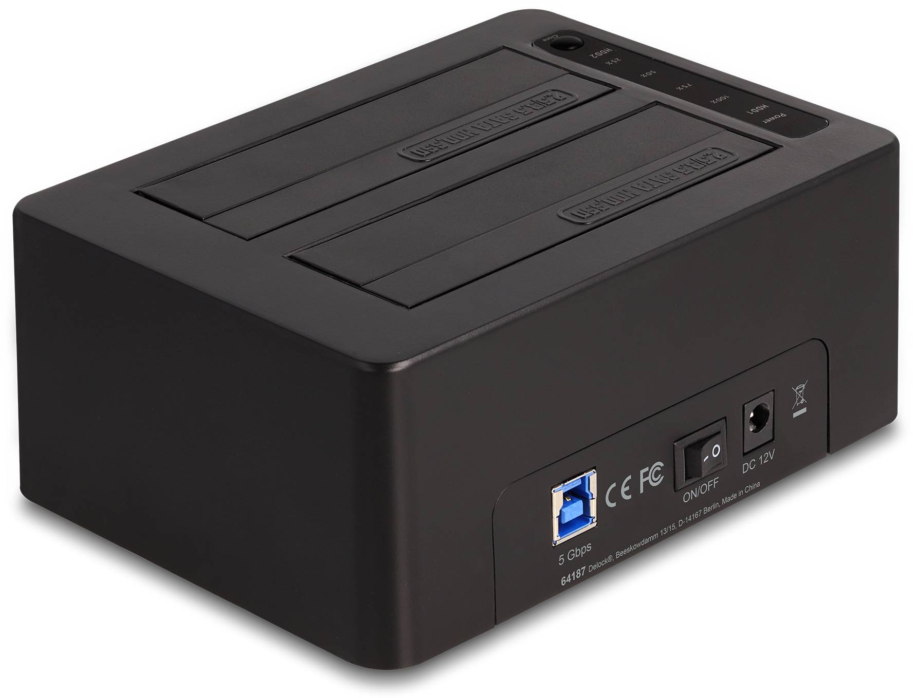 Delock 64187 USB B, SATA 6 Gb/s, DC zásuvka 3,5 mm dokovací stanice pro pevný disk s funkcí klonování, s funkcí mazání-2