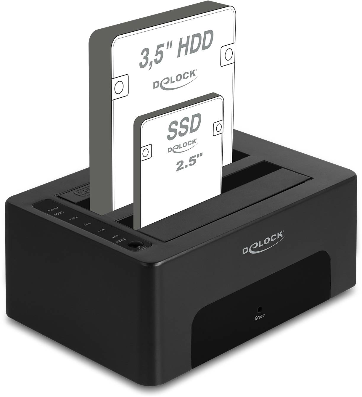 Delock 64187 USB B, SATA 6 Gb/s, DC zásuvka 3,5 mm dokovací stanice pro pevný disk s funkcí klonování, s funkcí mazání-3
