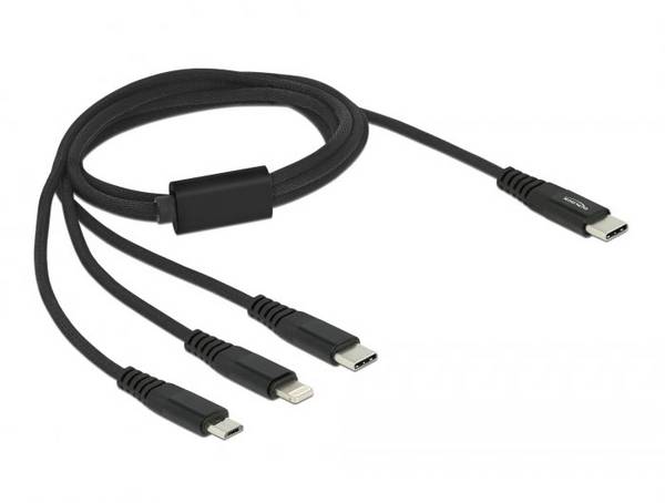 Delock Nabíjecí kabel USB USB 2.0 USB-C ® zástrčka, USB-C ® zástrčka, USB Micro-B zástrčka, Apple Lightning konektor 1.00 m černá 87149