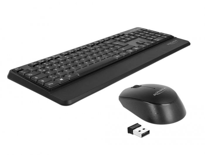 Delock 12674 Bluetooth® sada klávesnice a myše tlačítka myši, s číselnou klávesnicí německá, QWERTZ černá-0