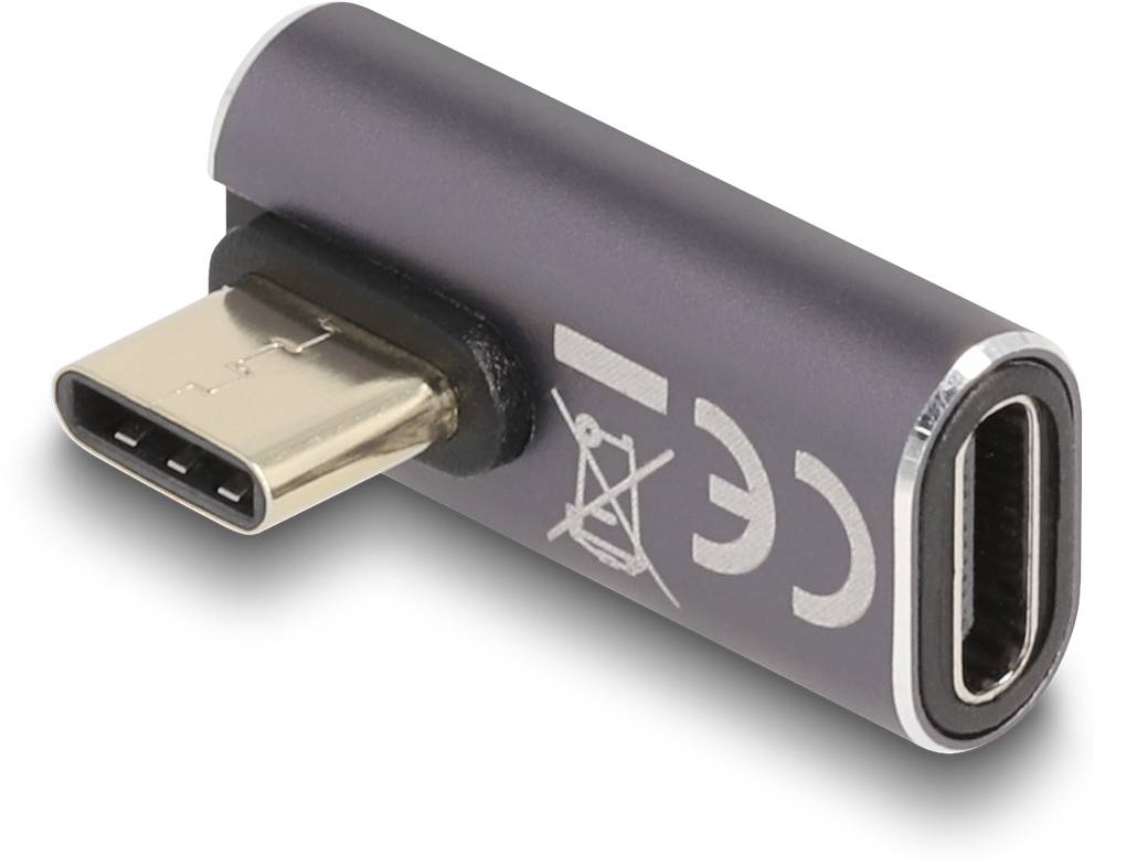 USB-C adaptér s samčím a samičím konektorem. Kompaktní design, užitečný pro připojení kabelů.