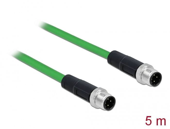 Zelený kabel s černými konektory, délka 5 metrů.