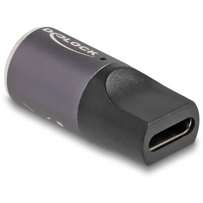 Adaptér USB-C na USB-A od společnosti Delock z blízka. Černé a šedé tělo s konektorem USB-C na jedné straně.
