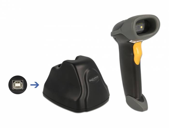 Delock 90550 skener 2D čárového kódu kabelové 2D, 1D LED černá, oranžová ruční skener vč. stojánku-2