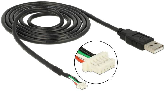 Černý USB kabel s USB-A konektorem a vícevodičovou přípojkou. Vhodný pro přenos dat a napájení.