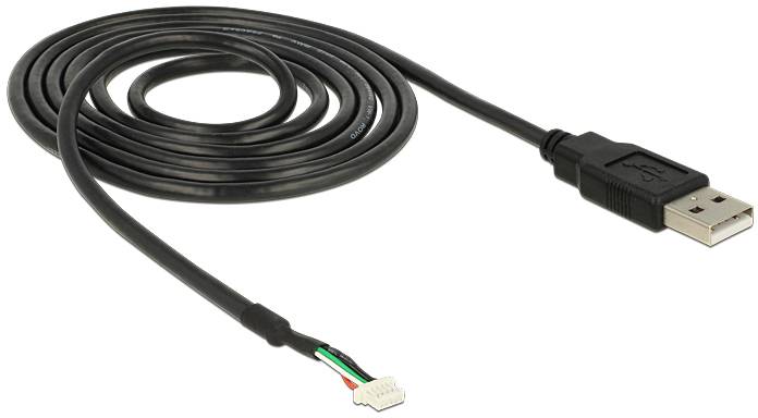Černý spirálovitě stočený USB kabel s otevřenými konci na jedné straně a USB konektorem na straně druhé.