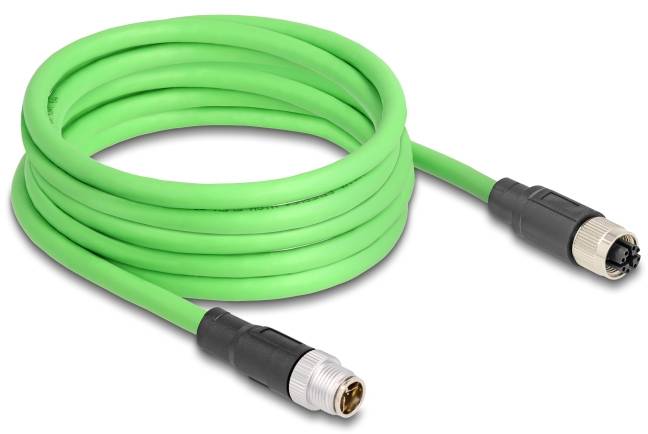 Zelený, delší kabel s černými a stříbrnými konektory na obou koncích, na bílém pozadí.