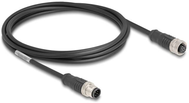 Černý propojovací kabel s kulatými kovovými konektory na obou koncích, vhodný pro elektrická zařízení.