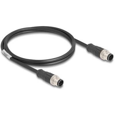 Černý, kulatý kabel se zástrčkami na obou koncích, vhodný pro průmyslové konektorové spoje.