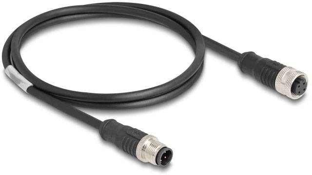 Černý kabel M8 konektoru s mužským a ženským konektorem. Používá se pro senzory a automatizační zařízení.