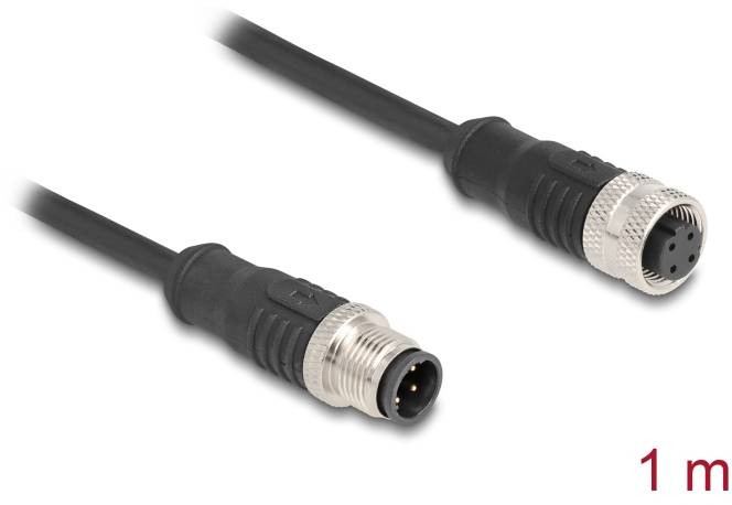 Kabel se dvěma konektory, jeden samčí a jeden samičí, s kovovými a plastovými díly. Délka: 1 metr.