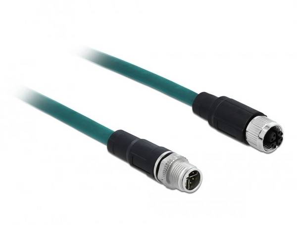 Delock 85421 M 12 síťové kabely, propojovací kabely CAT 6A S/FTP 1.00 m tyrkysová lze použít pro vlečení 1 ks