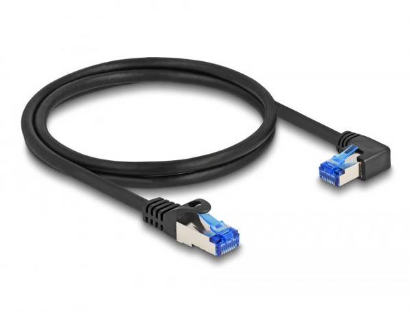 Delock 80222 RJ45 síťové kabely, propojovací kabely CAT 6A S/FTP 1.00 m černá 90° zatočeno doprava 1 ks