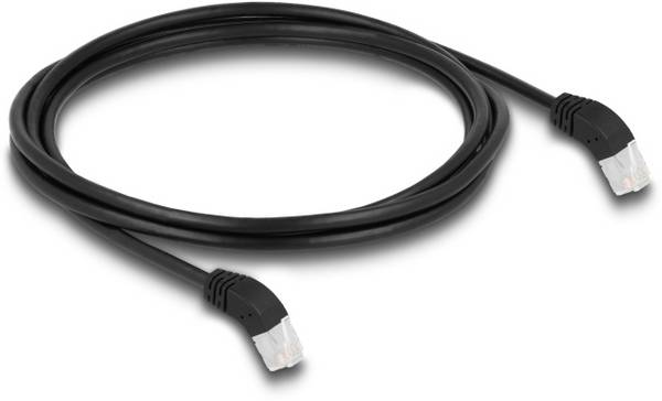 Delock 80270 RJ45 síťové kabely, propojovací kabely CAT 6A S/FTP 2.00 m černá Zahnutý kabelový vývod 1 ks