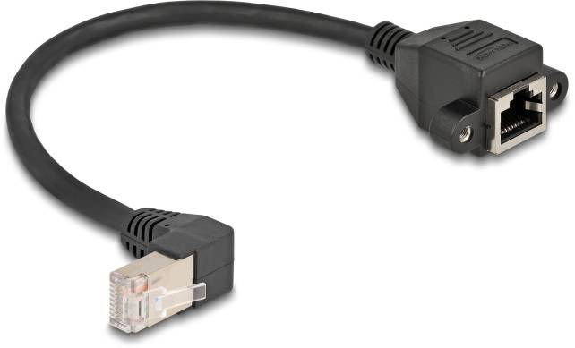 Síťový kabelový adaptér s konektorem RJ45, který slouží k prodloužení nebo propojení síťových kabelů.