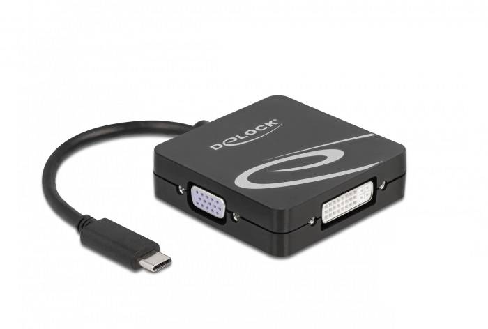 Kompaktní adaptér z USB-C na VGA a DVI, který umožňuje připojení starších monitorů k novějším zařízením.