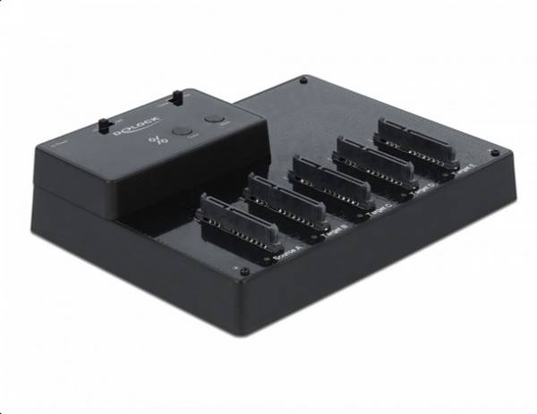 Delock 64098 SATA 6 Gb/s, USB B, DC zásuvka 3,5 mm   dokovací stanice pro pevný disk  s funkcí klonování, s USB hubem