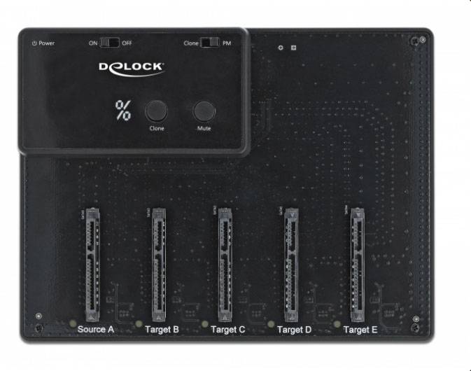 Delock 64098 SATA 6 Gb/s, USB B, DC zásuvka 3,5 mm dokovací stanice pro pevný disk s funkcí klonování, s USB hubem-4