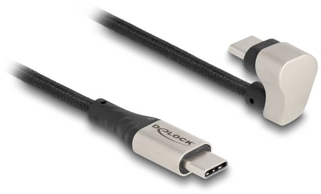 USB-C kabel s lomným konektorem v černé a šedé barvě. Vhodný pro rychlé nabíjení a přenos dat.