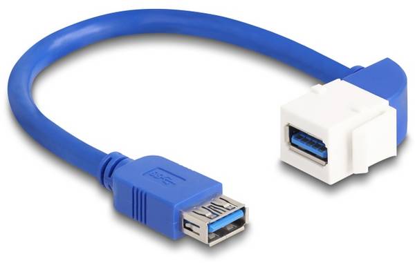 Delock USB kabel USB 3.2 Gen1 USB-A zástrčka, USB-A zásuvka 0.20 m modrá, bílá Zahnutý kabelový vývod 86964