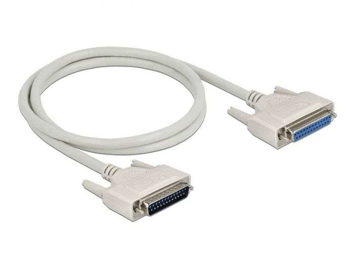 Šedý sériový kabel se dvěma konektory ležící v oblouku na bílém pozadí.