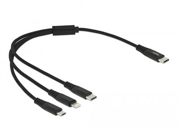 Delock Nabíjecí kabel USB USB 2.0 USB-C ® zástrčka, USB-C ® zástrčka, USB Micro-B zástrčka, Apple Lightning konektor 0.30 m černá 87148