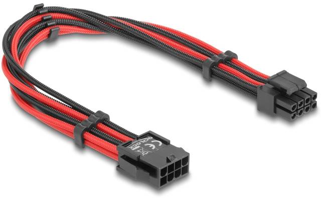 Delock sériový kabel [1x EPS napájecí zástrčka 8pól. - 1x EPS napájecí zásuvka 8pól.], 0.3 m, černá, červená-2