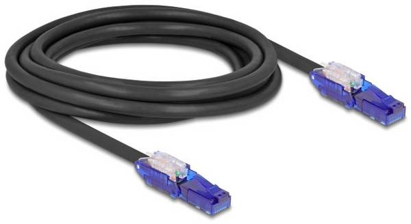 Delock 80928 RJ45 síťové kabely, propojovací kabely CAT 6 U/UTP 3.00 m černá, fialová Zahnutý kabelový vývod 1 ks