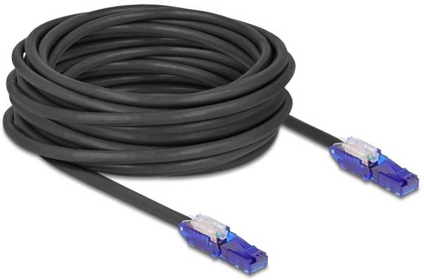 Delock 80931 RJ45 síťové kabely, propojovací kabely CAT 6 U/UTP 10.00 m černá, fialová nestíněný, 90° zatočeno nahoru , 90° zatočeno dolů  1 ks