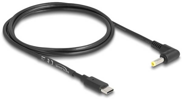 Delock Nabíjecí kabel USB USB-C ® zástrčka, DC zástrčka 4,0 mm 1.50 m černá Zahnutý kabelový vývod 85665