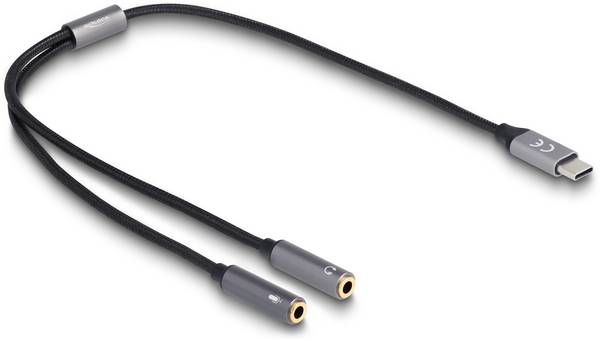 Delock Kabel USB-C USB-C ® zástrčka, Zásuvka jack 3,5 mm , Zásuvka jack 3,5 mm 0.40 m antracitová, černá Textilní plášť 66616