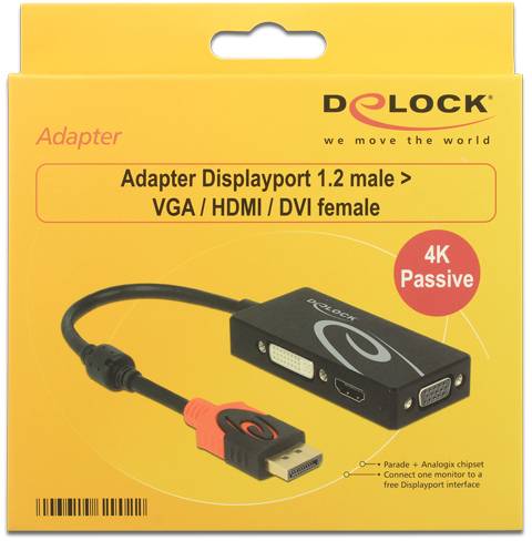 Delock 62902 DisplayPort adaptér [1x zástrčka DisplayPort - 1x HDMI zásuvka, DVI zásuvka 24+1pólová, VGA zásuvka] černá -2