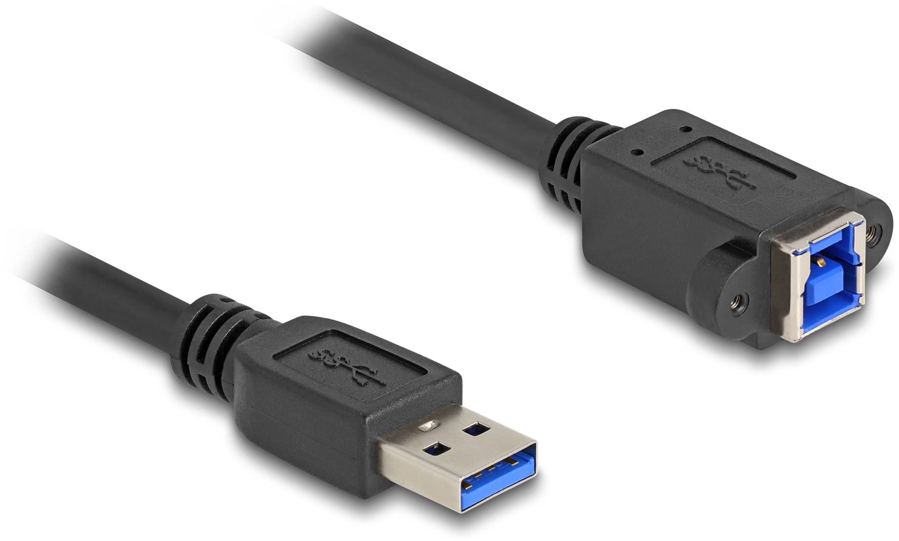 USB 3.0 prodlužovací kabel s konektory samec a samice, používaný pro přenos dat a připojení zařízení.