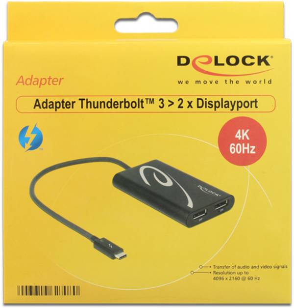 Delock 62708 Thunderbolt / DisplayPort adaptér [1x Thunderbolt™ trojzástrčka USB-C® - 2x zásuvka DisplayPort] černá  0.27 m
