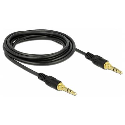 Černý audiokabel se dvěma zlatými 3,5mm jacky na koncích, vhodný pro propojení audioinstalací.