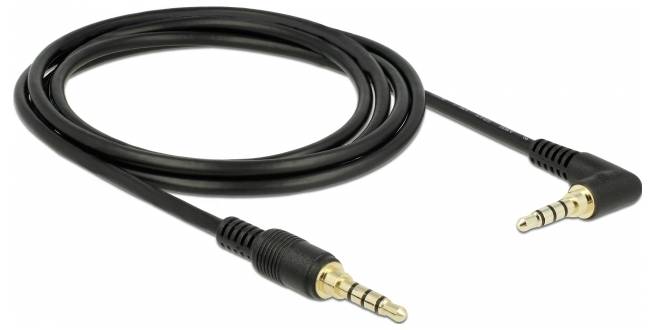 Černý audiokabel se dvěma zlatými 3,5mm jacky, jedna rovná, druhá zahnutá.