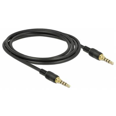 Černý audio kabel se dvěma 3,5mm jack konektory, vhodný pro připojení audio zařízení jako jsou sluchátka nebo reproduktory.