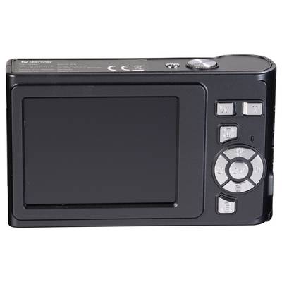 Zadní pohled černého digitálního fotoaparátu s velkým displejem a několika ovládacími tlačítky vpravo od něj.