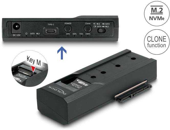 Delock 64252 USB-C™ (USB 3.2 Gen 2) M.2 PCIe NVMe dokovací stanice pro pevný disk 2.5 palec s funkcí klonování-2