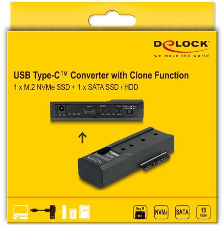 Delock 64252 USB-C™ (USB 3.2 Gen 2) M.2 PCIe NVMe dokovací stanice pro pevný disk 2.5 palec s funkcí klonování-5