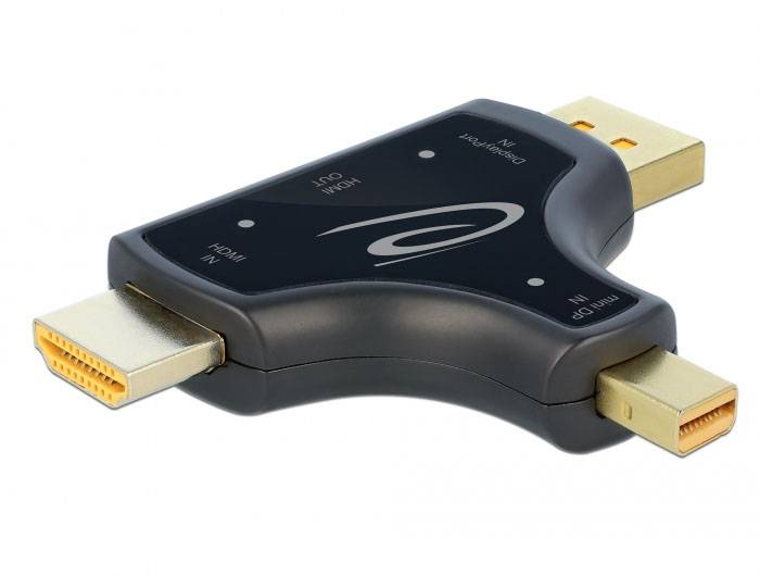 Trojitý HDMI adaptér pro propojení HDMI konektorů. Kompaktní a černý se zlatými rozhraními. Ideální pro multimedální připojení.