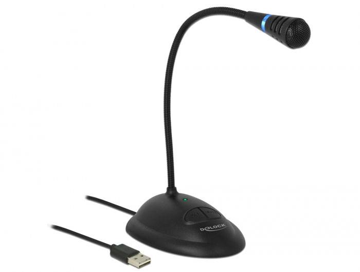 husí krk USB mikrofon Delock 65871 Druh přenosu:USB, kabelový vč. kabelu, stojan-2