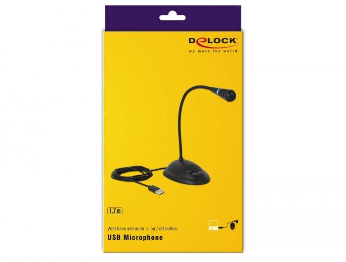 husí krk USB mikrofon Delock 65871 Druh přenosu:USB, kabelový vč. kabelu, stojan-4