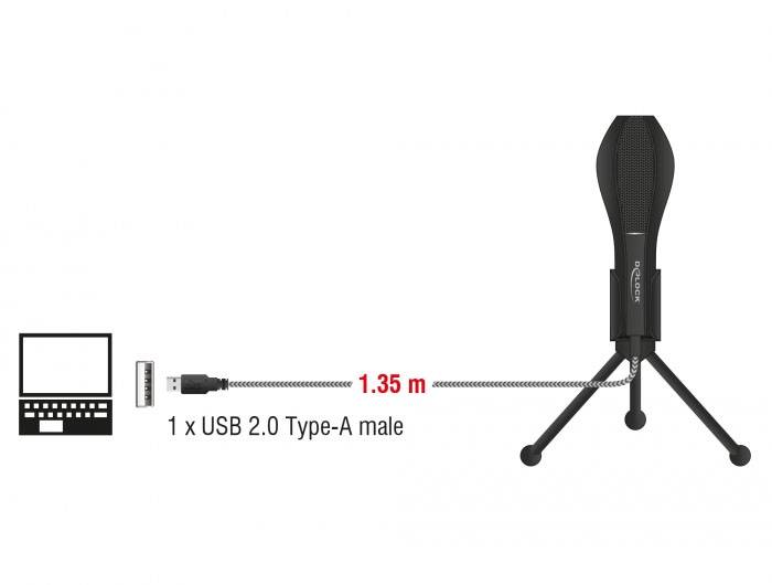 husí krk USB mikrofon Delock 65939 Druh přenosu:USB, kabelový vč. kabelu, stojan-4