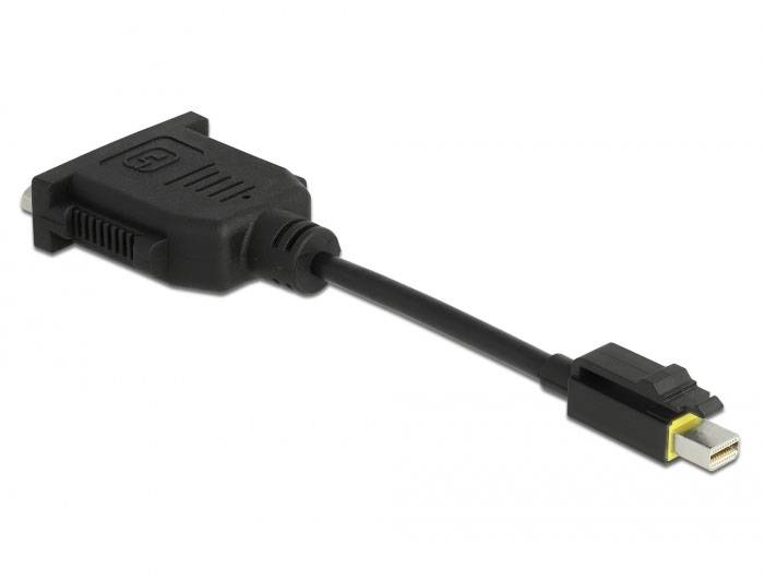 Černý adaptérový kabel z DisplayPortu na DVI, vhodný pro připojení monitorů k počítačům.