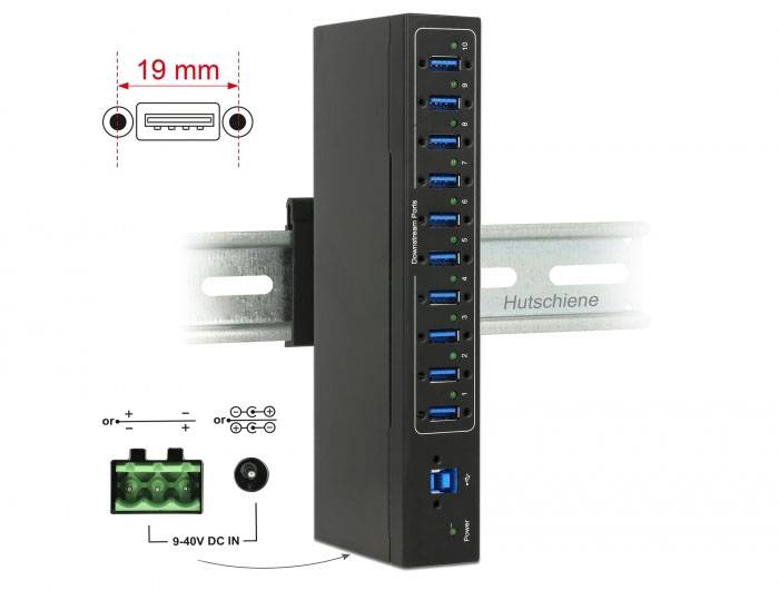 Delock 63919 USB Hub 10 portů USB-A, DC zásuvka 3,5 mm USB 3.2 Gen1 5 GBit/s černá 63919-2