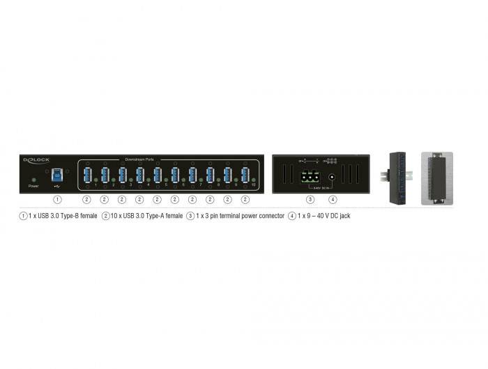 Delock 63919 USB Hub 10 portů USB-A, DC zásuvka 3,5 mm USB 3.2 Gen1 5 GBit/s černá 63919-5
