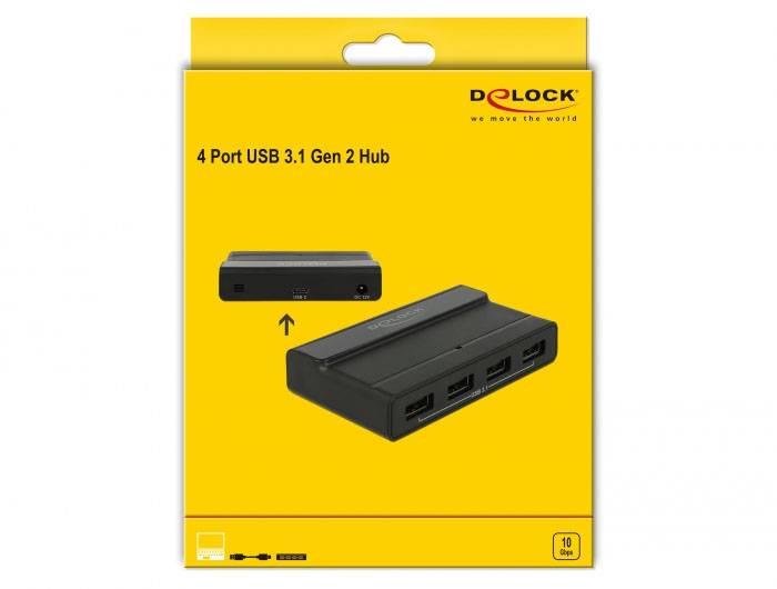 Delock 64053 USB Hub 4 porty USB-A USB 3.1 Gen2 10 GBit/s s konektorem USB C černá 64053-5